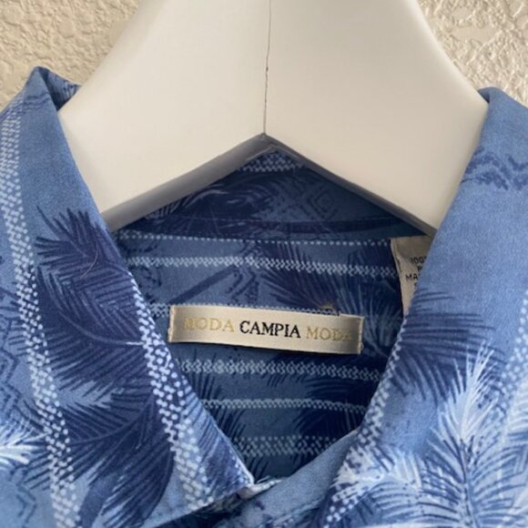 MODA CAMPIA Mens Hawaiian Aloha Luau Shirt XL Button Up Blue Palm Trees Print - Picture 5 of 6